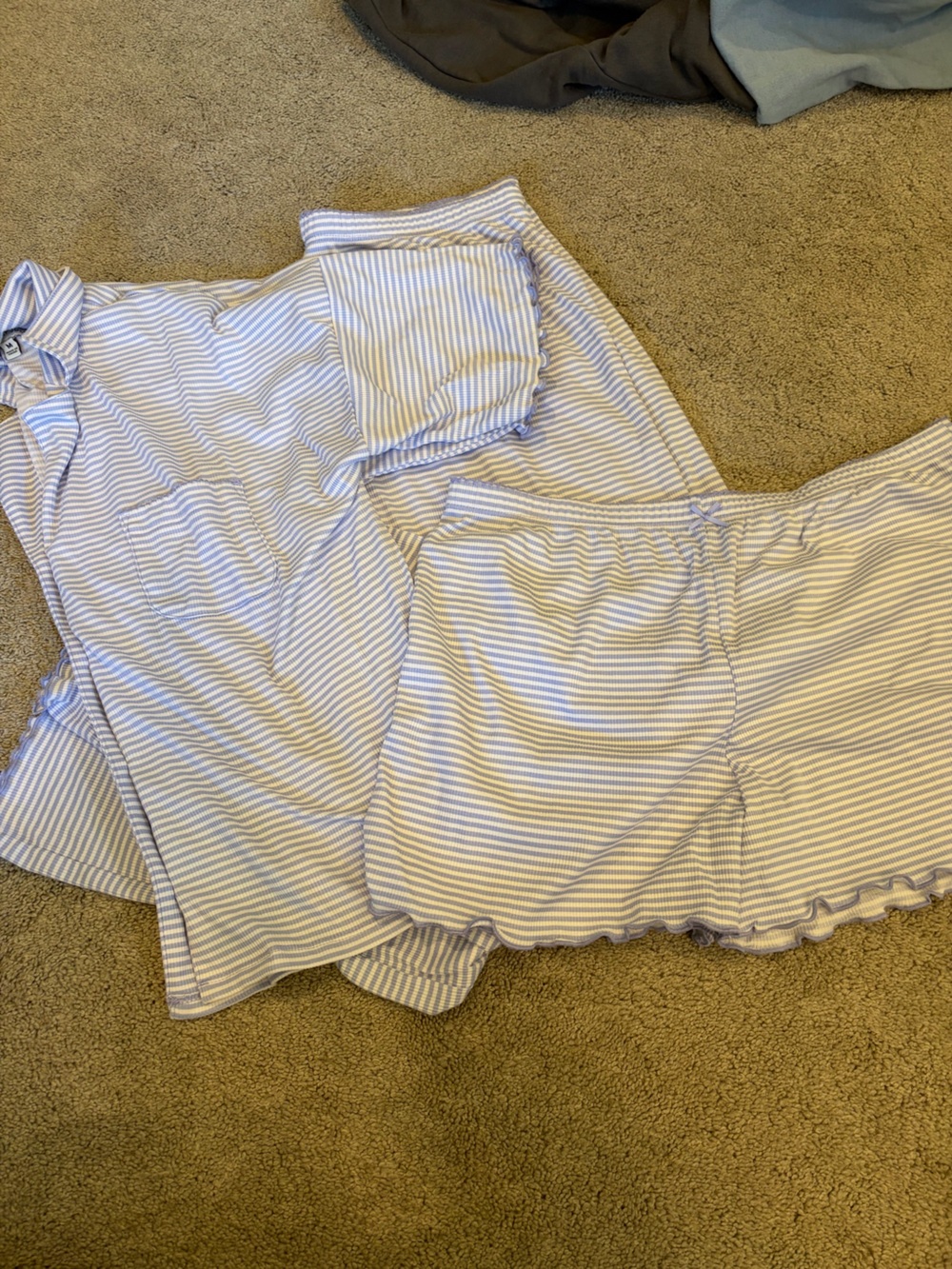 3 piece Women's  Stripe Cotton Sleep Set - Shorts & Top & Crop pants